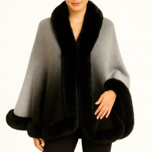 Ombre Faux Fur Trim Cape Wrap